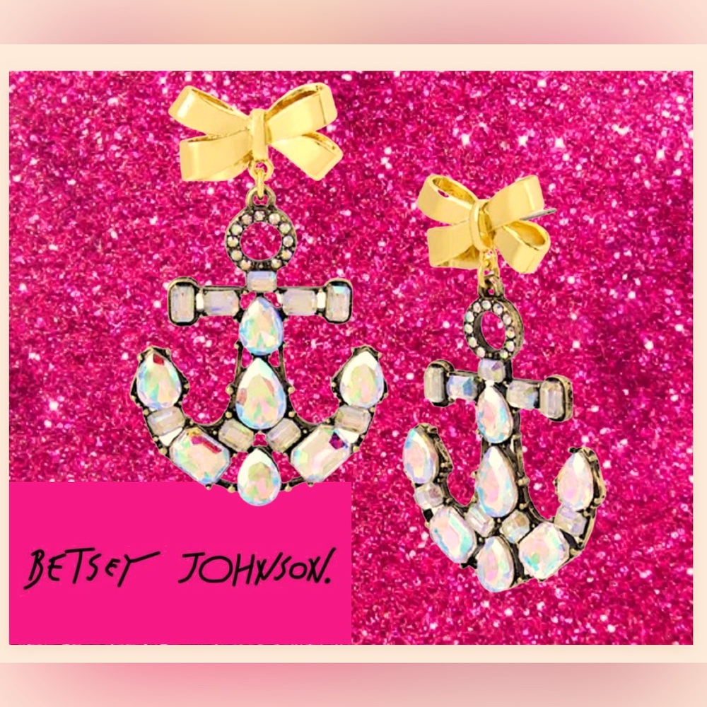 Betsey Johnson Cruise Control Crystal Anchor Drop Earrings New